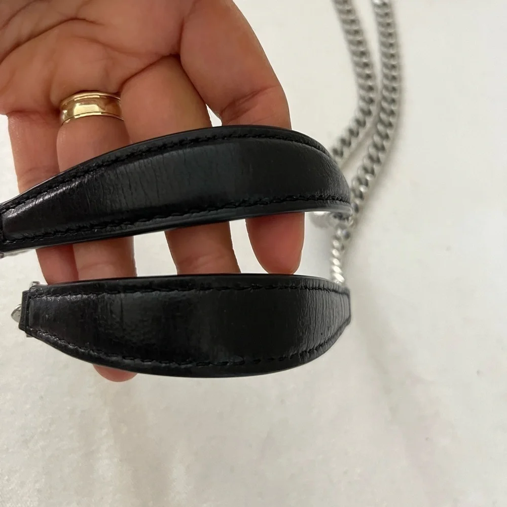 Tory Burch Kira Black Glazed Leather Crossbody Shoulder Bag Silver Hardware
